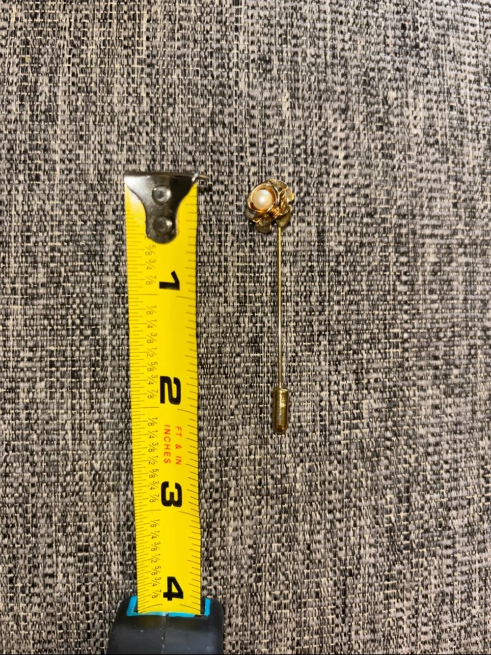 Vintage Gold Tone Faux Pearl Flower Stick Pin Lapel Hat Pin